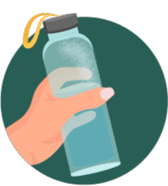 Illustration of a hand holding a clear water bottle