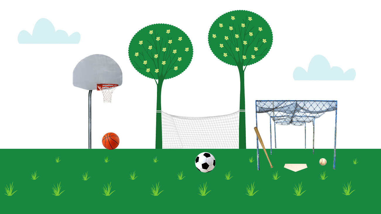 Backyard with sports equipment and toys to play with