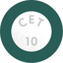 Ilustración de una pastilla de cetirizina masticable blanca con el texto CET 10 grabado