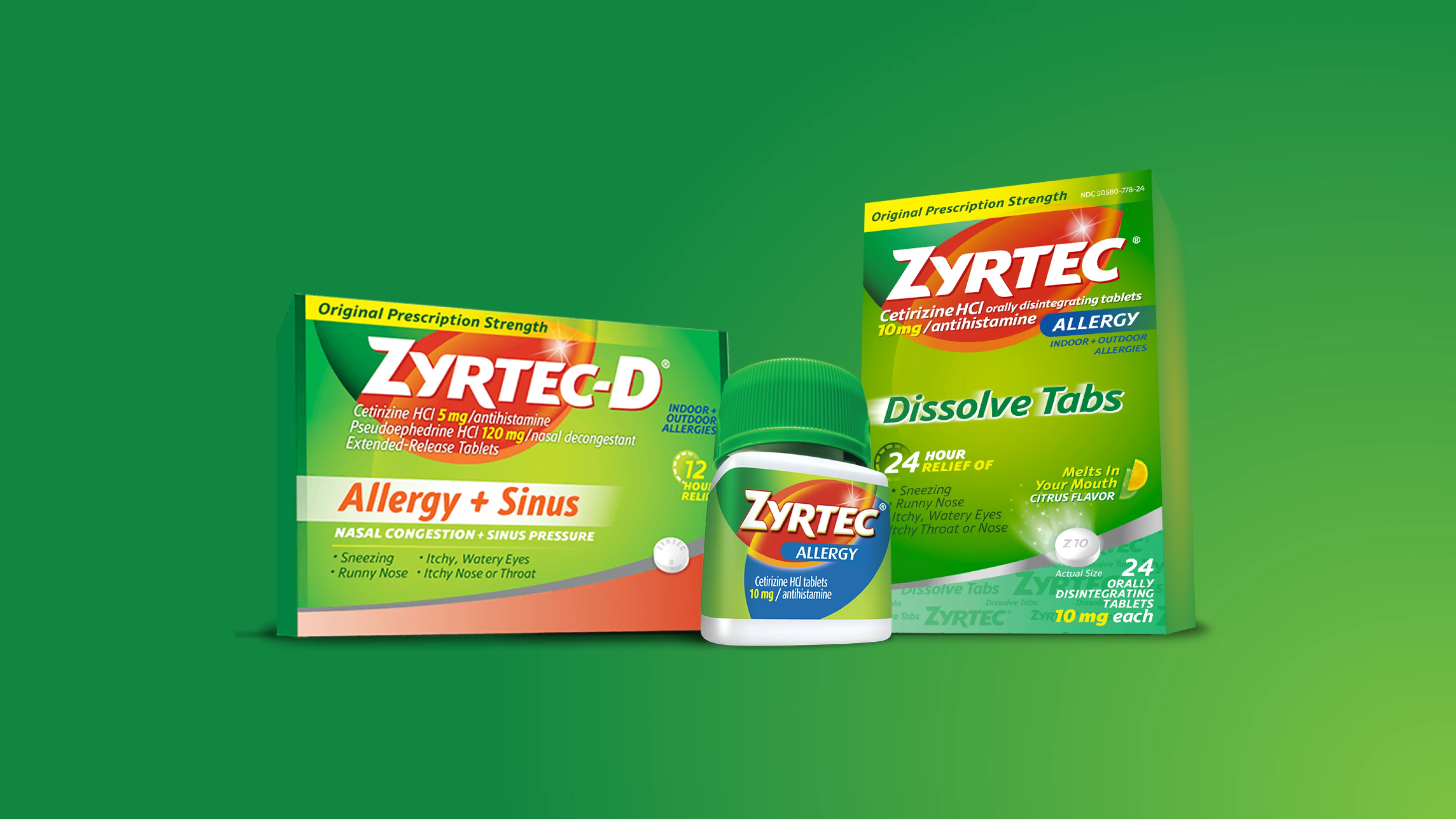 ZYRTEC® para productos con cetirizina HCl para adultos