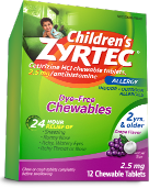 Envase de Children's Zyrtec Dye-Free Chewable Allergy Medicine Tablets