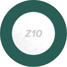 Ilustración de una pastilla soluble blanca de cetirizin con Z10 estampada sobre ella