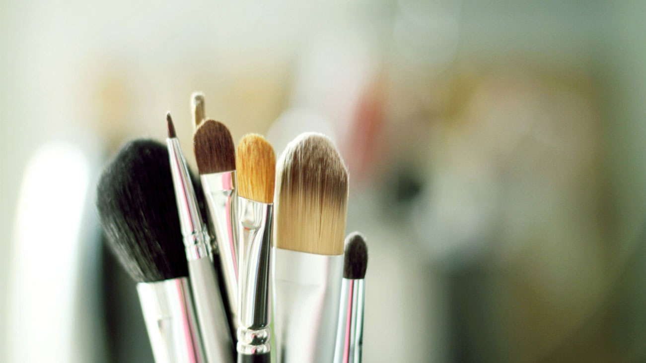 Makeup brushes against a blurry background
