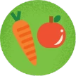 Ilustración de una manzana y una zanahoria sobre un fondo verde