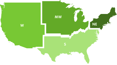 Mapa de las regiones de los Estados Unidos