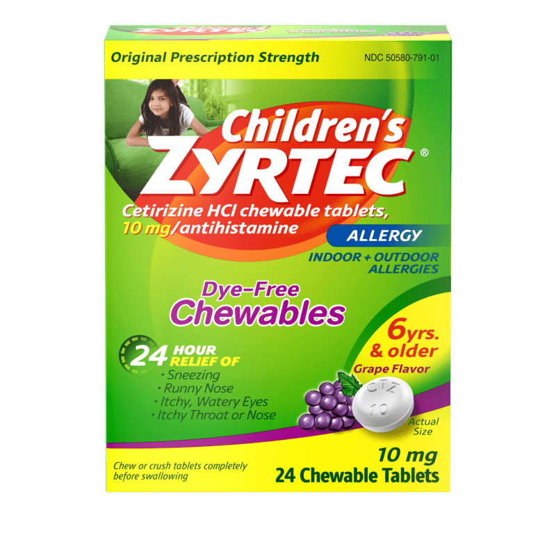 Children’s Zyrtec Chewable Allergy Medicine for ages 6+ with 10 mg Active Ingredient Cetirizine HCl