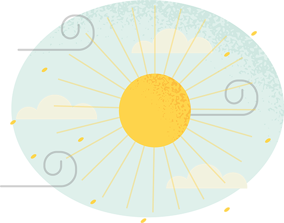 Illustration of the sun and wind blowing