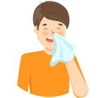 Person sneezing into a rag