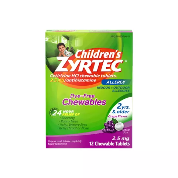 Imagen del producto: ZYRTEC® Dye-Free Grape Chewable Allergy Relief Tablets for Children ages 2+