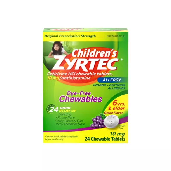 Imagen del producto: ZYRTEC® Dye-Free Grape Chewable Allergy Relief Tablets for Children ages 6+
