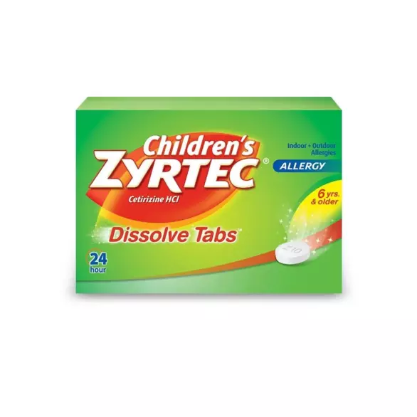 Product pack shot of Children's ZYRTEC® Allergy Relief Dissolve Tabs