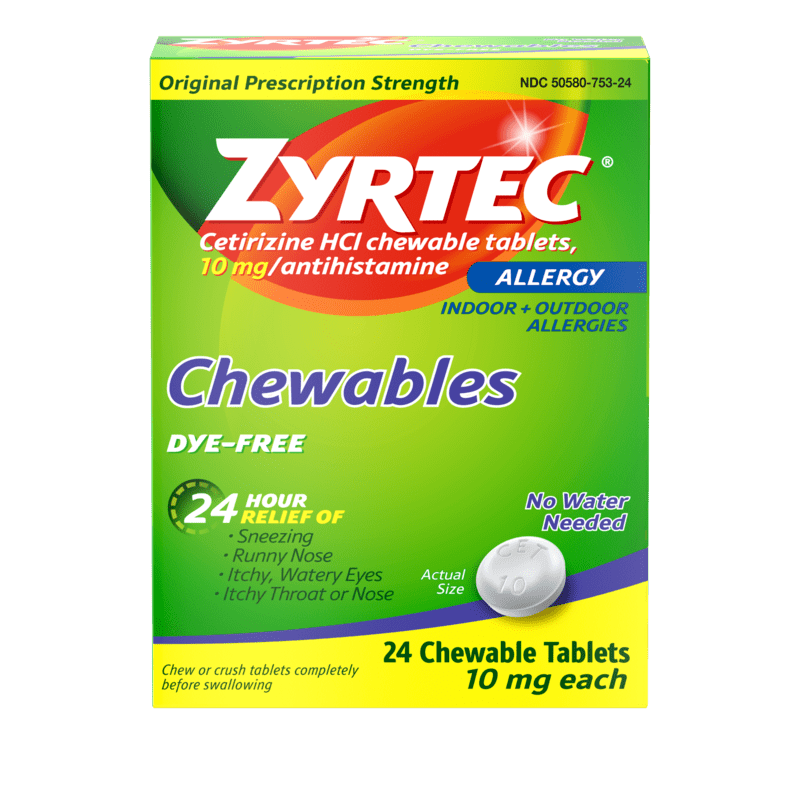 ZYRTEC® Dye-Free Chewable Allergy Medicine Tablets with Active Ingredient Cetirizine HCl