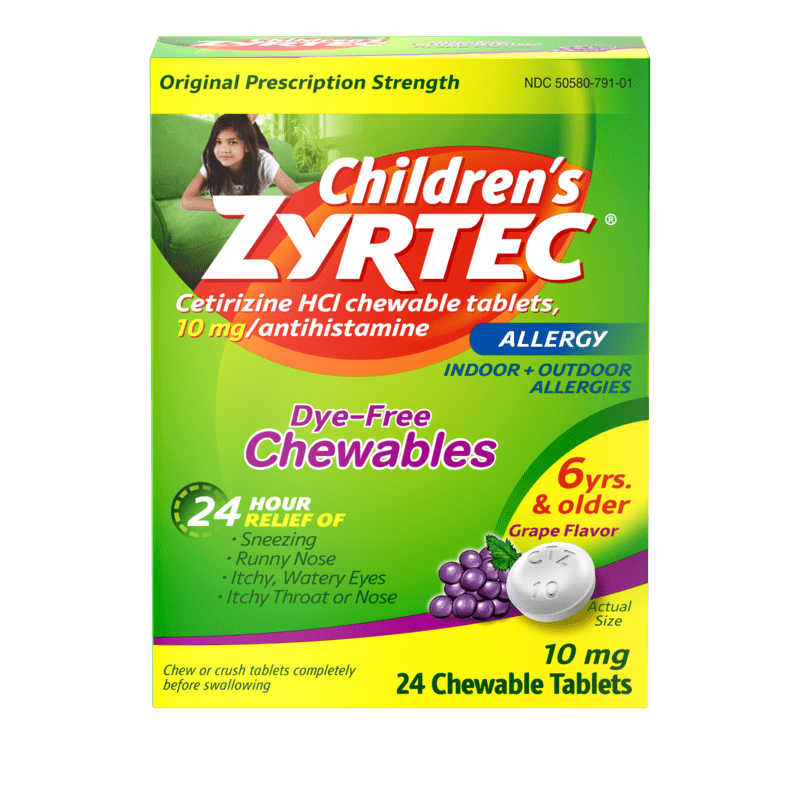 Children’s Zyrtec Chewable Allergy Medicine for ages 6+ with 10 mg Active Ingredient Cetirizine HCl