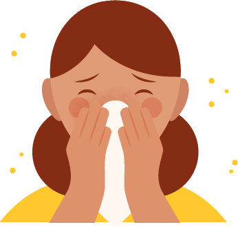 Woman blowing her runny nose from allergies