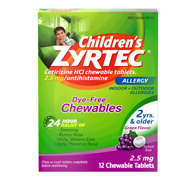 Children’s Zyrtec Chewable Allergy Medicine for ages 2+ with 2.5 mg Active Ingredient Cetirizine HCl